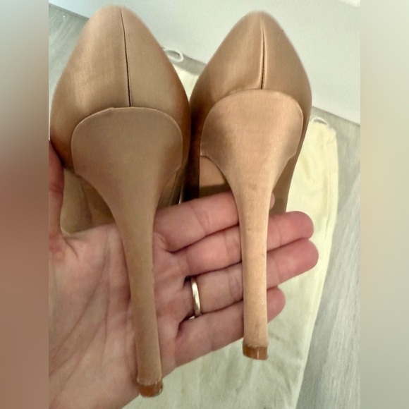 Badgley Mischka Greatful open toe pumps SILK wedding bridal shoes camel 8.5 - Picture 13 of 13